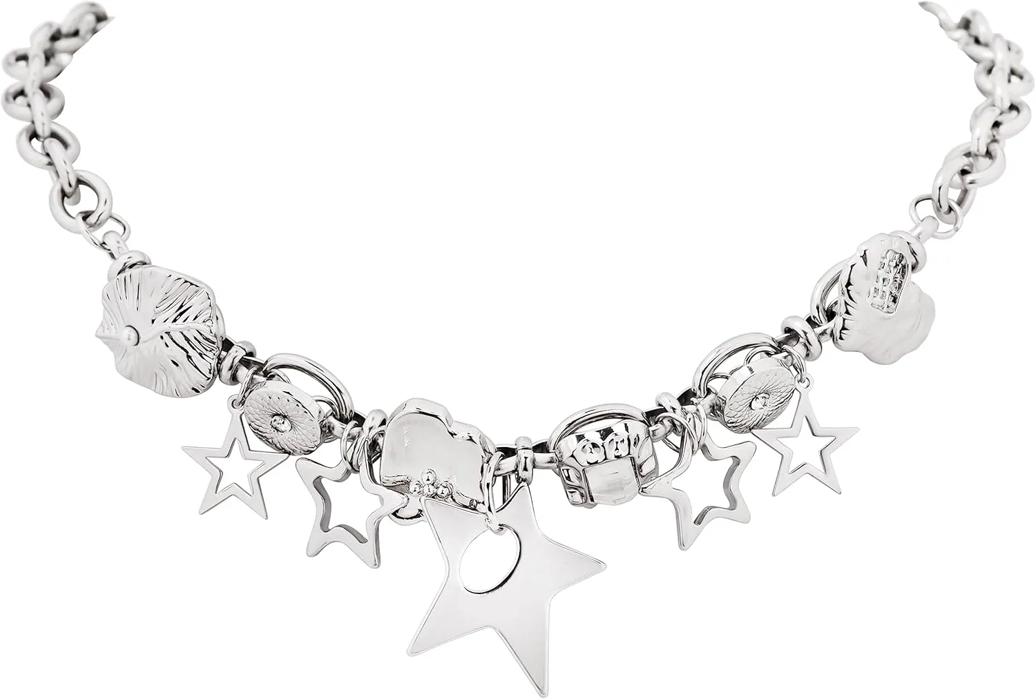 Silver Star Pendant Chunky Choker Necklace, Star Punk Y2K Rave Outfit Jewelry Accessories Necklaces for Women