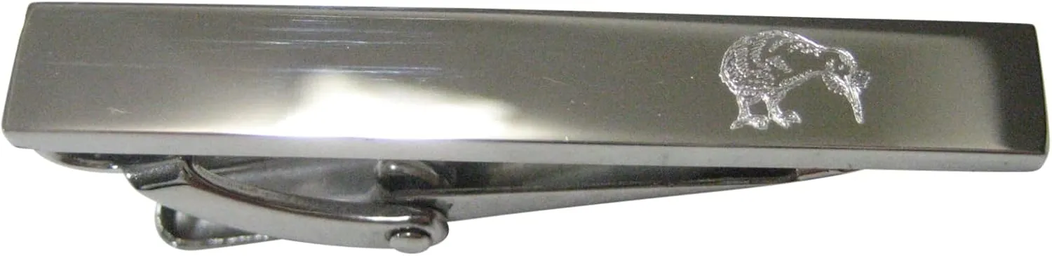 Silver Toned Sleek Etched Kiwi Bird Skinny Tie Clip