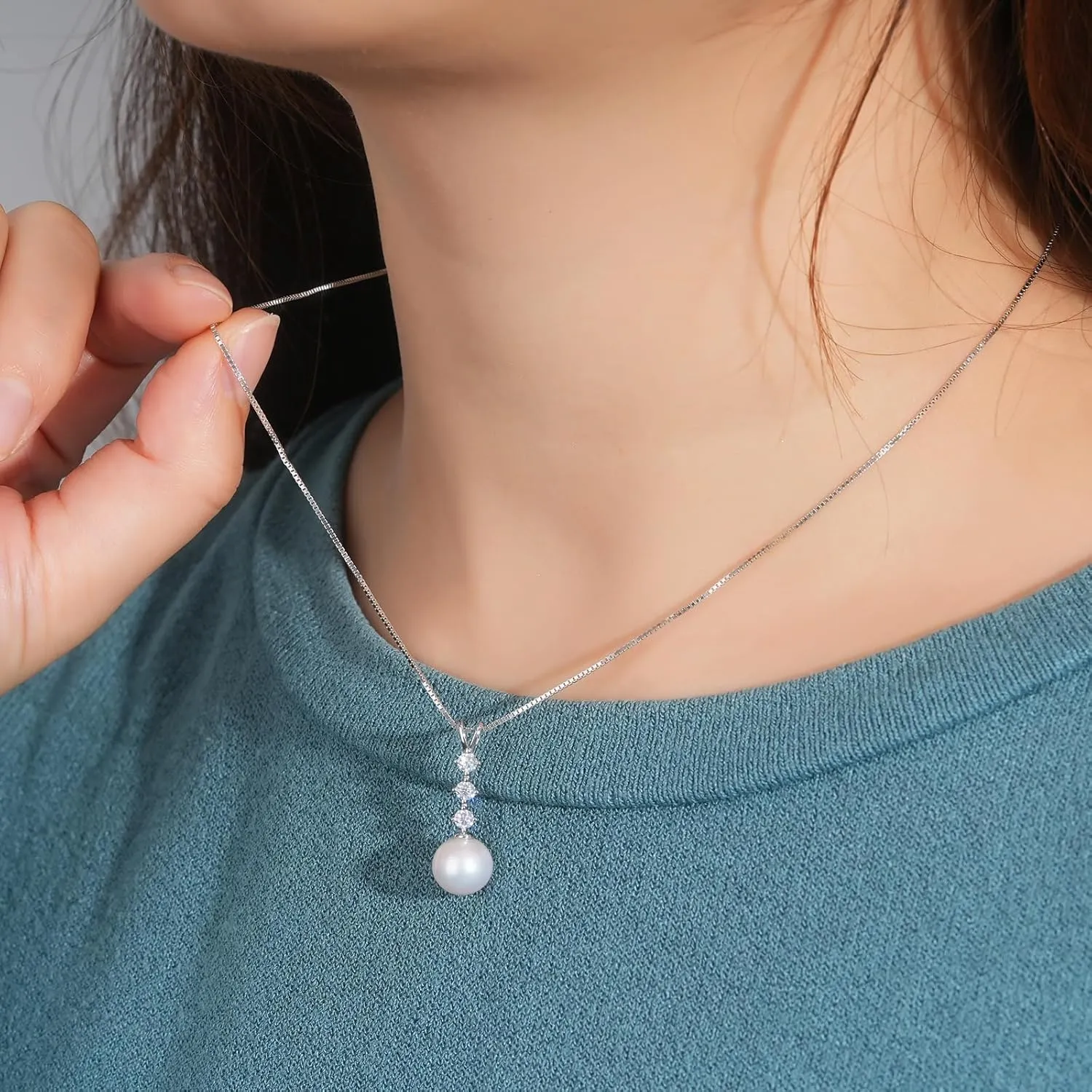 Simple Pearl Necklace for Women, 925 Sterling Silver Freshwater Cultured Single Pearl Pendant Necklaces, Anniversary Birthday Wedding Jewelry Gifts for Mom Wife Daughter