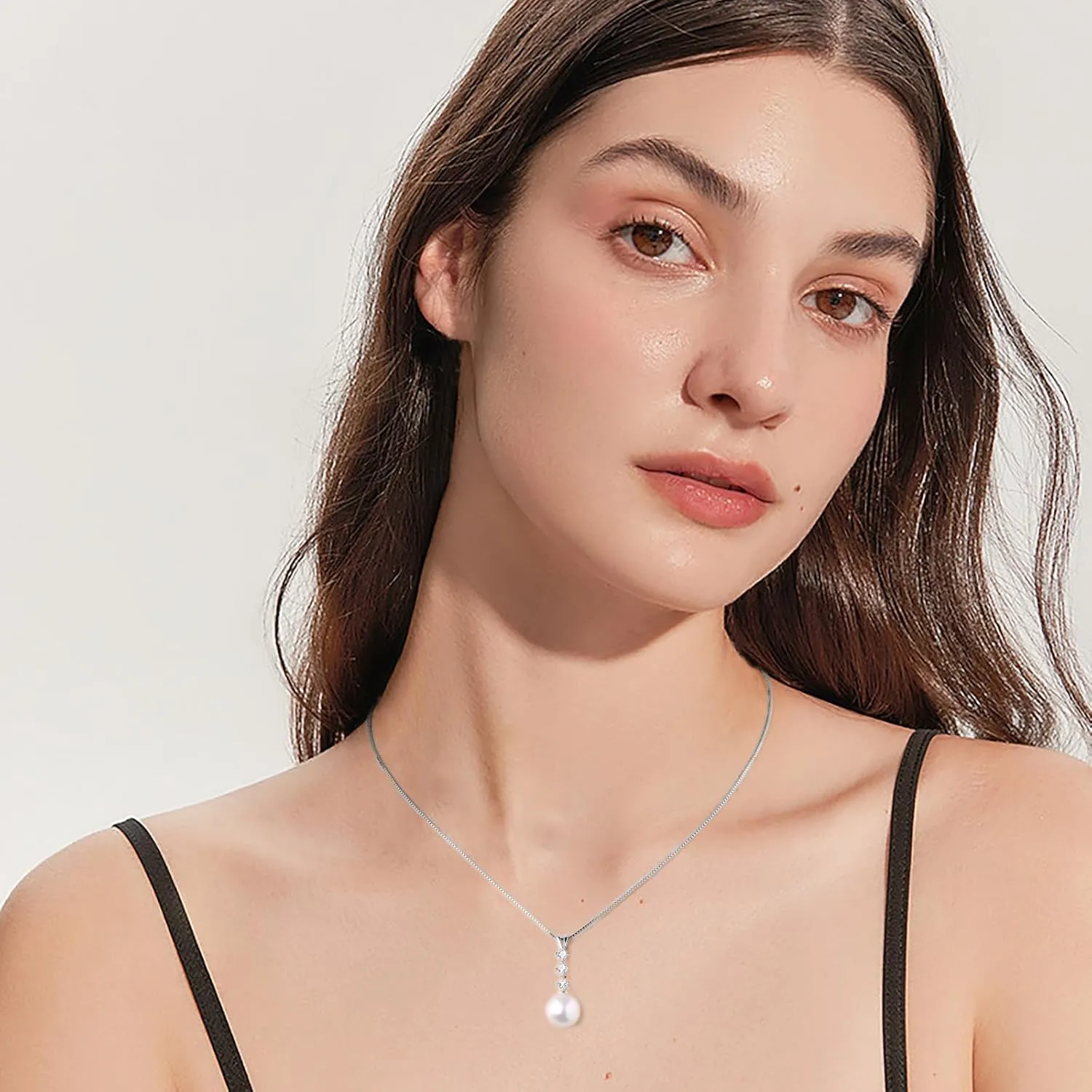 Simple Pearl Necklace for Women, 925 Sterling Silver Freshwater Cultured Single Pearl Pendant Necklaces, Anniversary Birthday Wedding Jewelry Gifts for Mom Wife Daughter