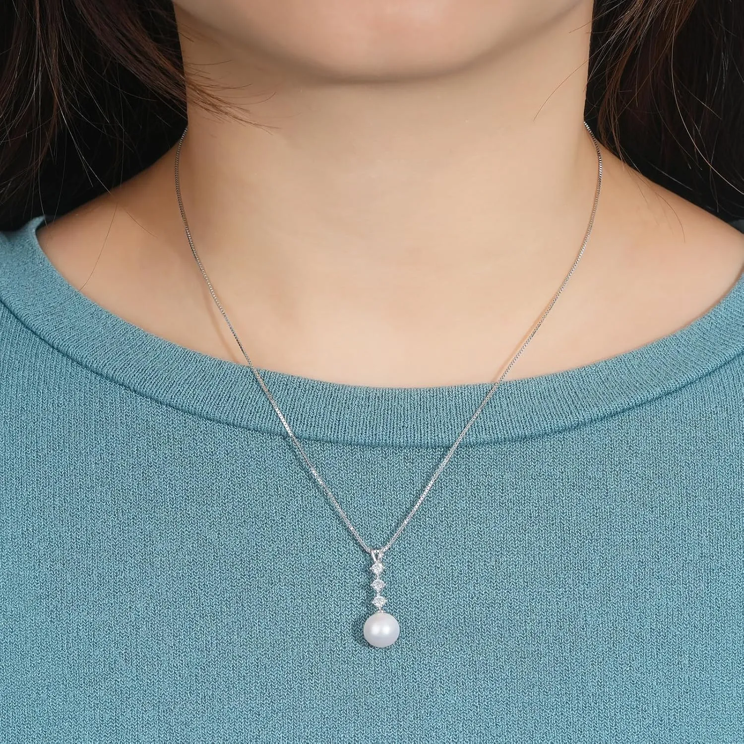 Simple Pearl Necklace for Women, 925 Sterling Silver Freshwater Cultured Single Pearl Pendant Necklaces, Anniversary Birthday Wedding Jewelry Gifts for Mom Wife Daughter