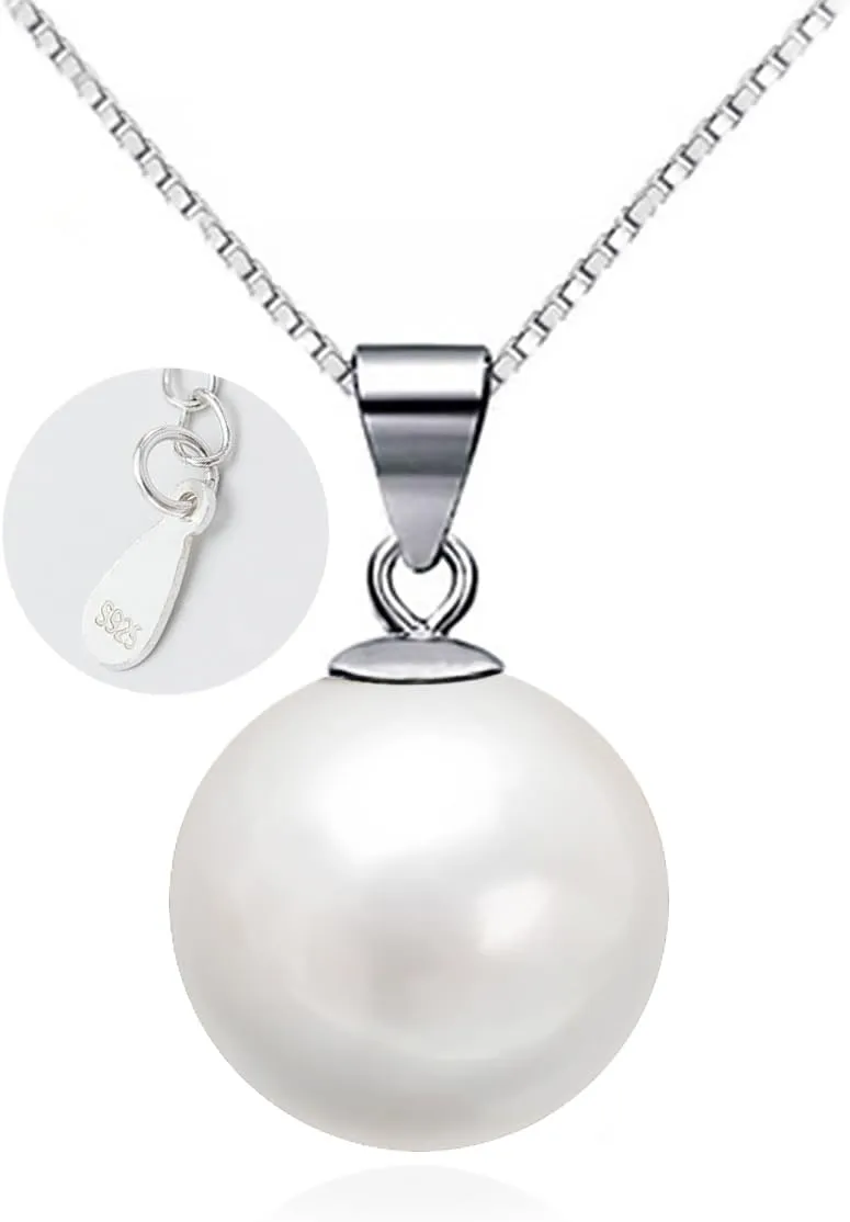 Single Pearl Necklace for Women silver | Black Pearl Necklace Pendant | Dainty Pearl Drop Necklaces Jewelry | Simple Pearl Pendant Necklace Birthday Gift