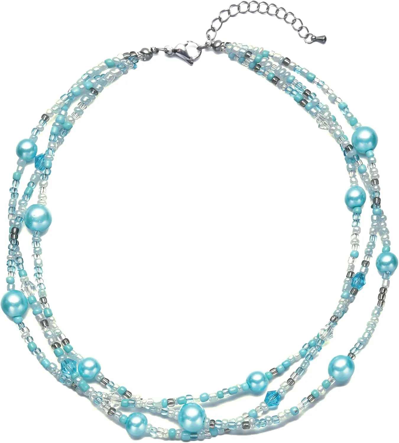 S.J JEWELRY Multi Strand Beaded Necklaces for Women Colorful Beaded Necklace Boho Necklaces for Women Summer Beach Pearl Choker Layered Necklace
