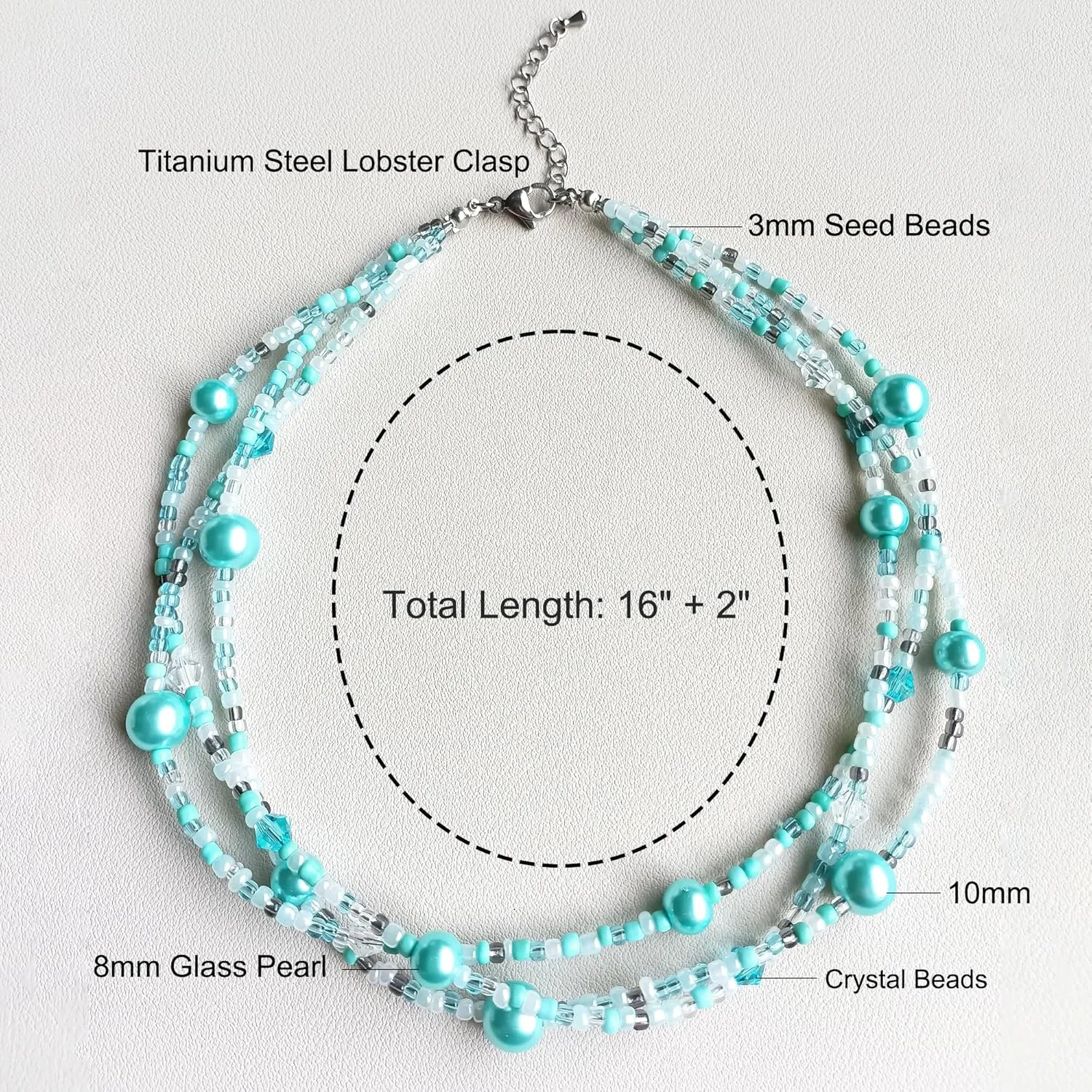S.J JEWELRY Multi Strand Beaded Necklaces for Women Colorful Beaded Necklace Boho Necklaces for Women Summer Beach Pearl Choker Layered Necklace