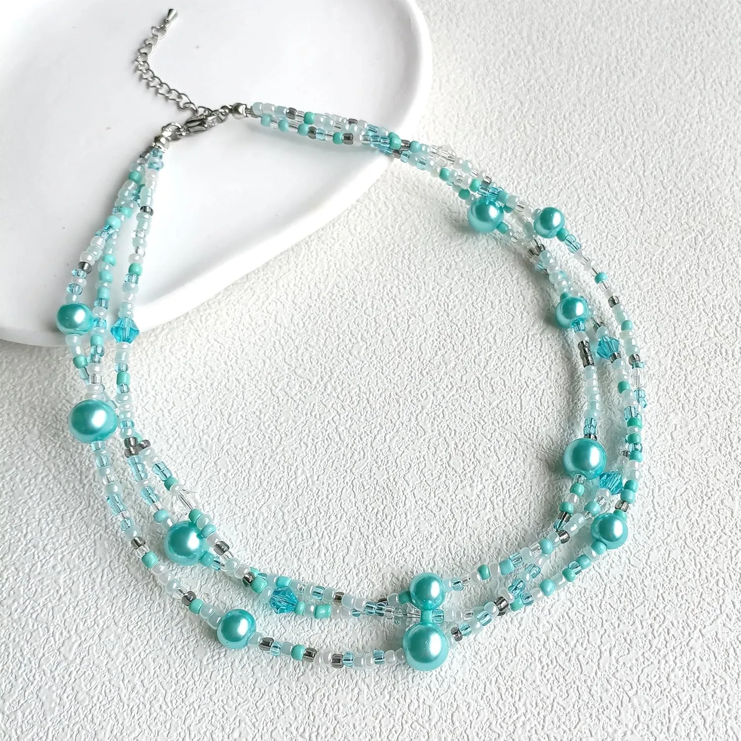 S.J JEWELRY Multi Strand Beaded Necklaces for Women Colorful Beaded Necklace Boho Necklaces for Women Summer Beach Pearl Choker Layered Necklace