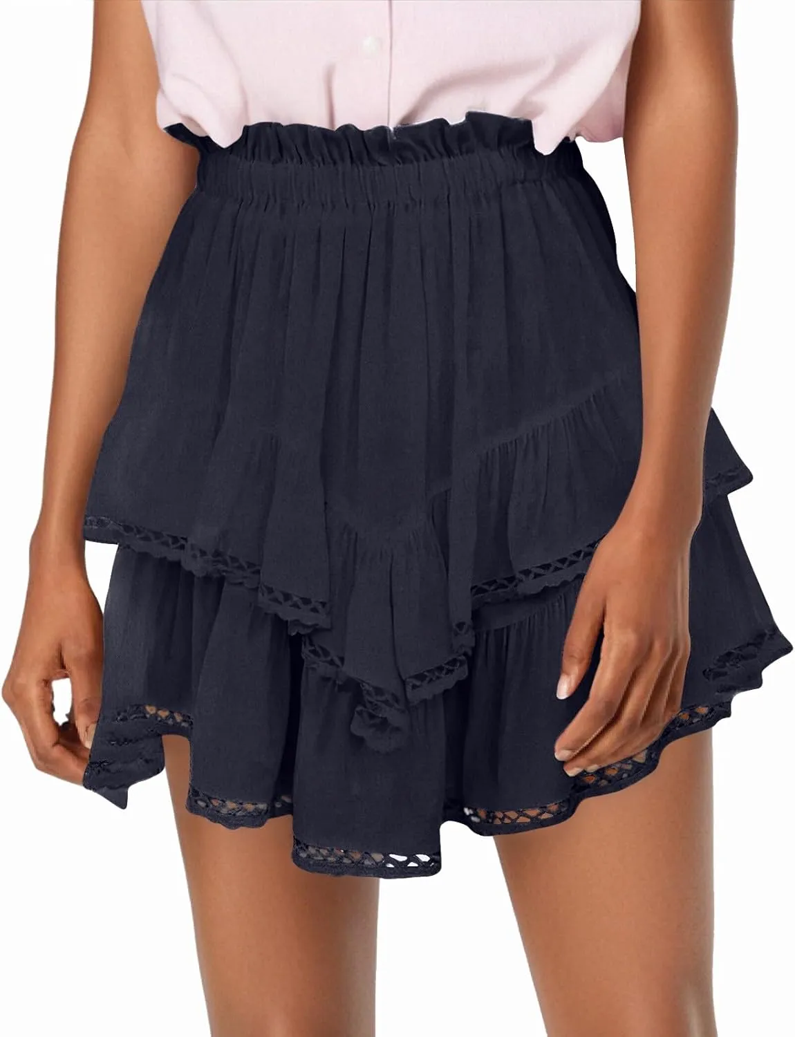 Skirts for Women Trendy Summer Butterfly Shorts High Waisted Skorts Crochet Flowy Skirts Boho Ruffle Tiered