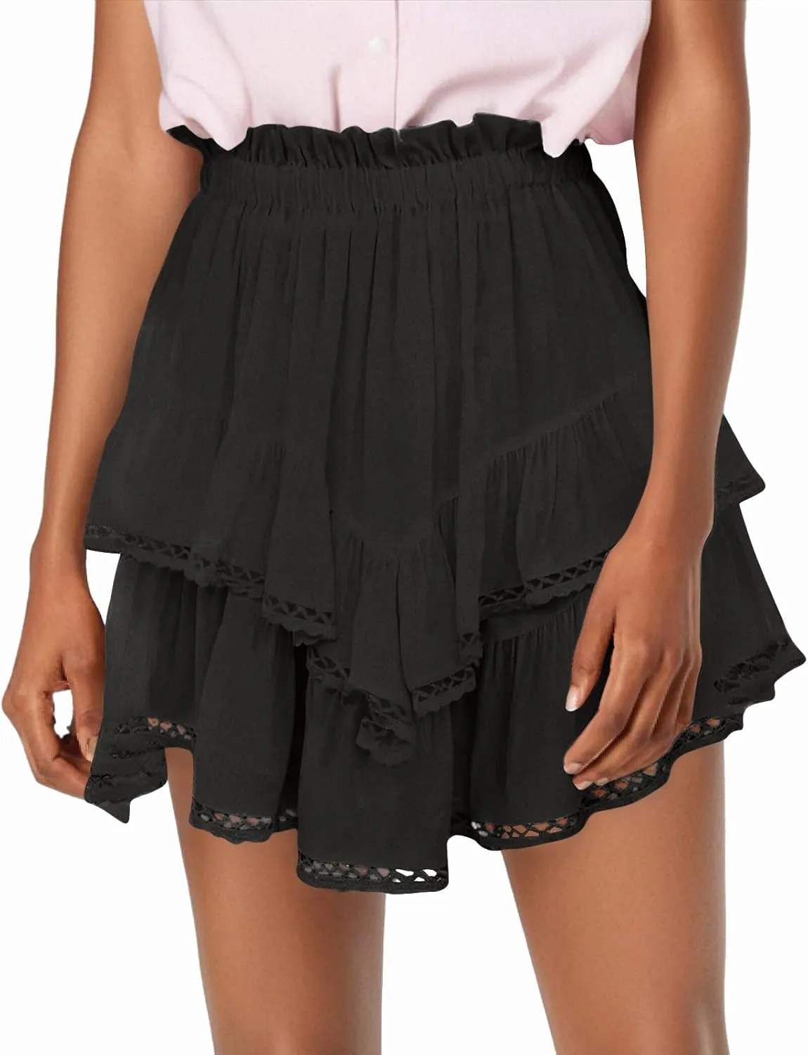 Skirts for Women Trendy Summer Butterfly Shorts High Waisted Skorts Crochet Flowy Skirts Boho Ruffle Tiered