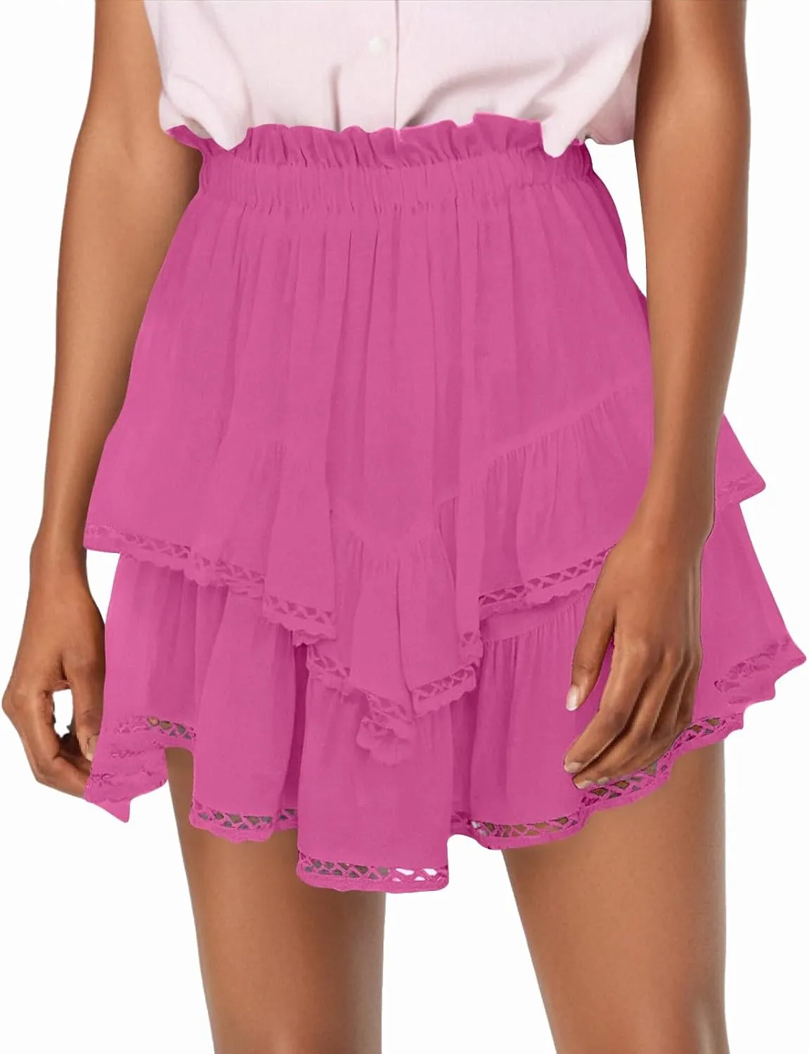 Skirts for Women Trendy Summer Butterfly Shorts High Waisted Skorts Crochet Flowy Skirts Boho Ruffle Tiered