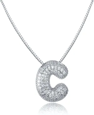 SKQIR Diamond Initial Letter Necklace for Women Bubble Gold Plated Puffy Balloon Alphabet Crystal Zircon Pendant Name Necklace Dainty Charms Trendy Jewelry Gift for Women