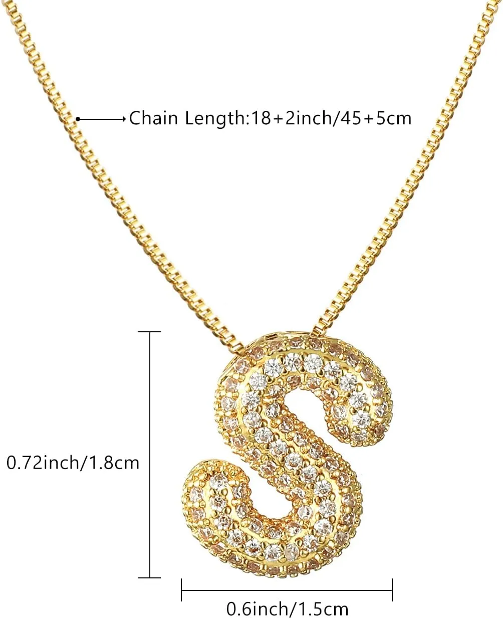 SKQIR Diamond Initial Letter Necklace for Women Bubble Gold Plated Puffy Balloon Alphabet Crystal Zircon Pendant Name Necklace Dainty Charms Trendy Jewelry Gift for Women