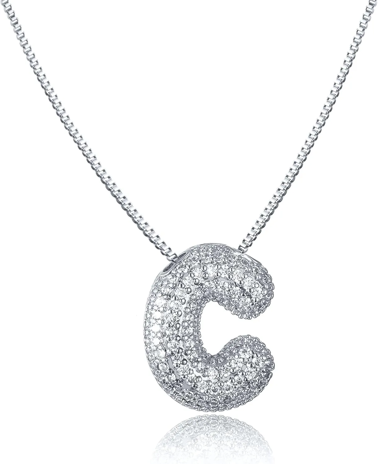 SKQIR Diamond Initial Letter Necklace for Women Bubble Gold Plated Puffy Balloon Alphabet Crystal Zircon Pendant Name Necklace Dainty Charms Trendy Jewelry Gift for Women