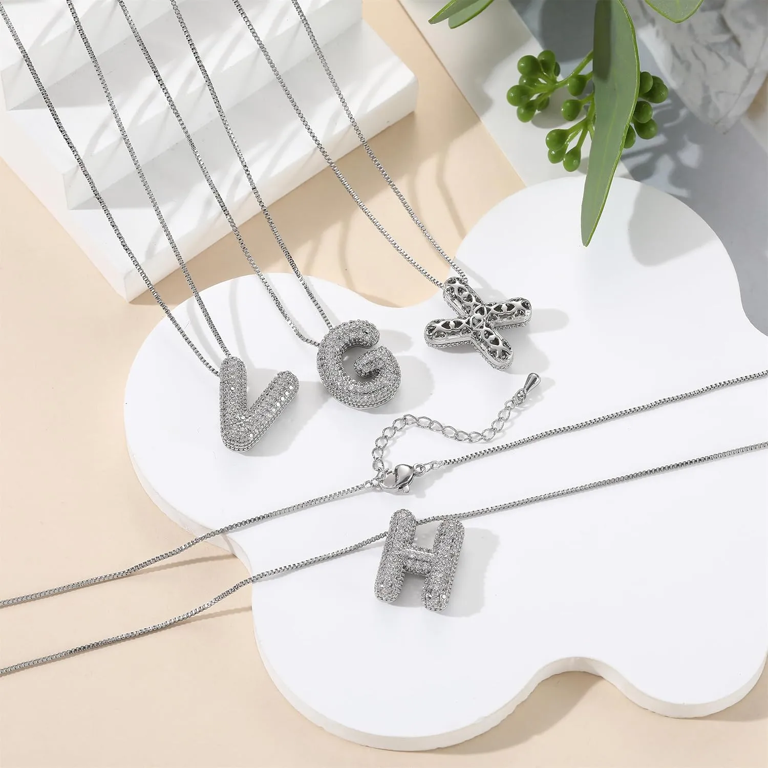 SKQIR Diamond Initial Letter Necklace for Women Bubble Gold Plated Puffy Balloon Alphabet Crystal Zircon Pendant Name Necklace Dainty Charms Trendy Jewelry Gift for Women