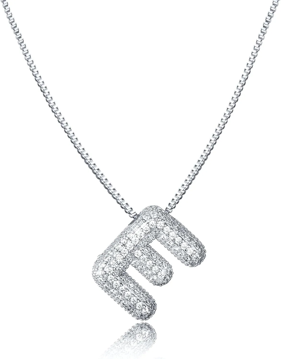 SKQIR Diamond Initial Letter Necklace for Women Bubble Gold Plated Puffy Balloon Alphabet Crystal Zircon Pendant Name Necklace Dainty Charms Trendy Jewelry Gift for Women