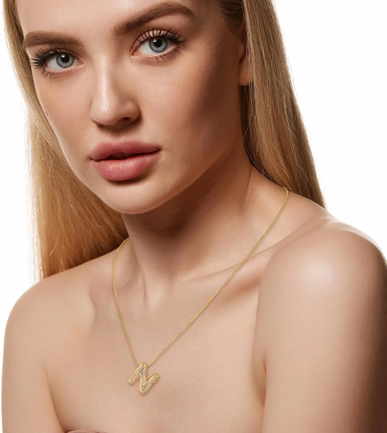 SKQIR Diamond Initial Letter Necklace for Women Bubble Gold Plated Puffy Balloon Alphabet Crystal Zircon Pendant Name Necklace Dainty Charms Trendy Jewelry Gift for Women