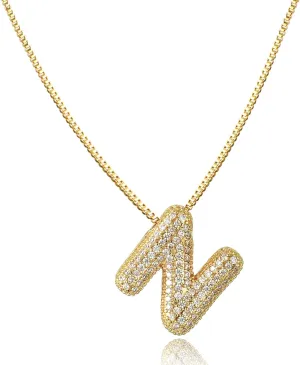 SKQIR Diamond Initial Letter Necklace for Women Bubble Gold Plated Puffy Balloon Alphabet Crystal Zircon Pendant Name Necklace Dainty Charms Trendy Jewelry Gift for Women
