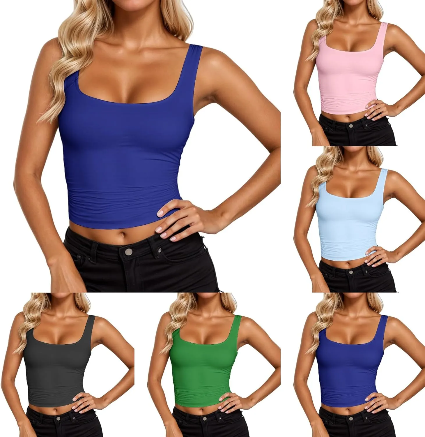 Sleeveless Tank Top for Women Square Neck Workout Fitness Crop Tops Summer 2025 Slim Fit Casual Trendy Cropped Tops Bu1 Sleeveless Tank Tops for Women Cropped Workout Tops for Women
