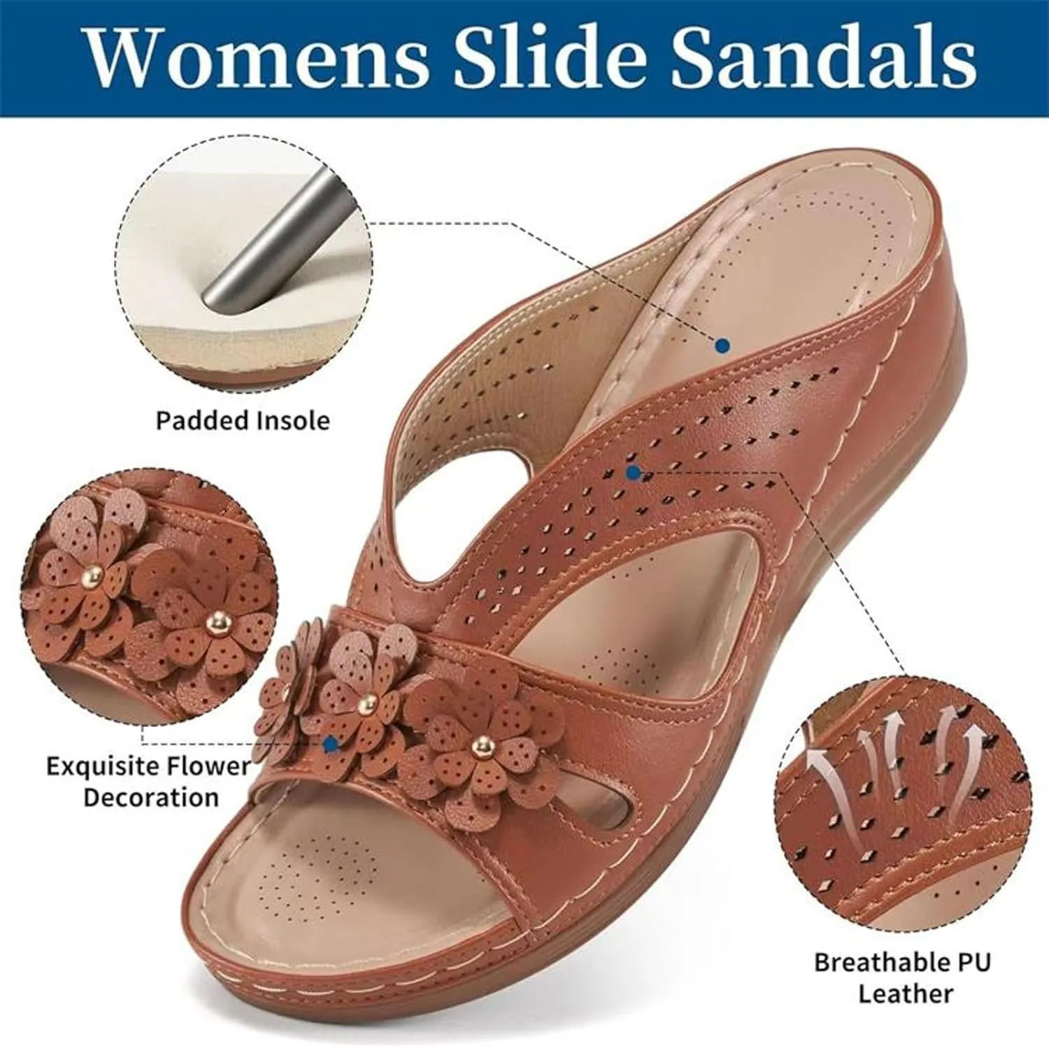 Slip On Dressy Summer Comfortable Slides Sandals Lightweight Memory Foam Platform Shoes Womens Casual Sandals