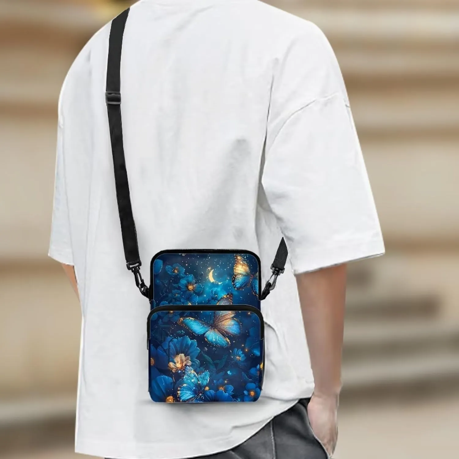 Small Crossbody Bags for Women Men, 2 Layer Messenger Sling Bag Waist Fanny Pack