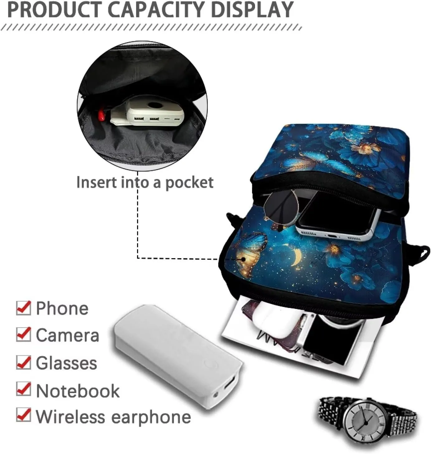 Small Crossbody Bags for Women Men, 2 Layer Messenger Sling Bag Waist Fanny Pack