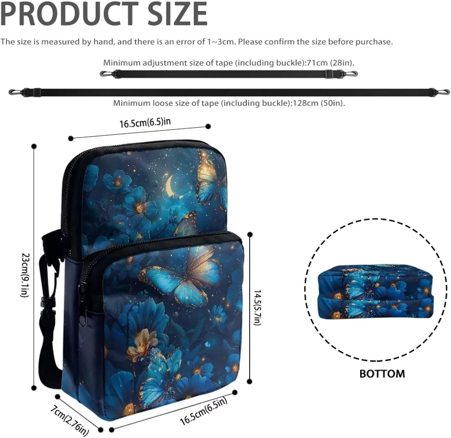 Small Crossbody Bags for Women Men, 2 Layer Messenger Sling Bag Waist Fanny Pack