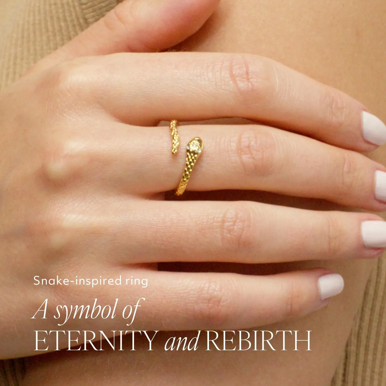 Snake Rings for Women, 18K Gold Plated Stainless Steel Durable Non-Tarnish Waterproof Non-Adjustable Size 5-10