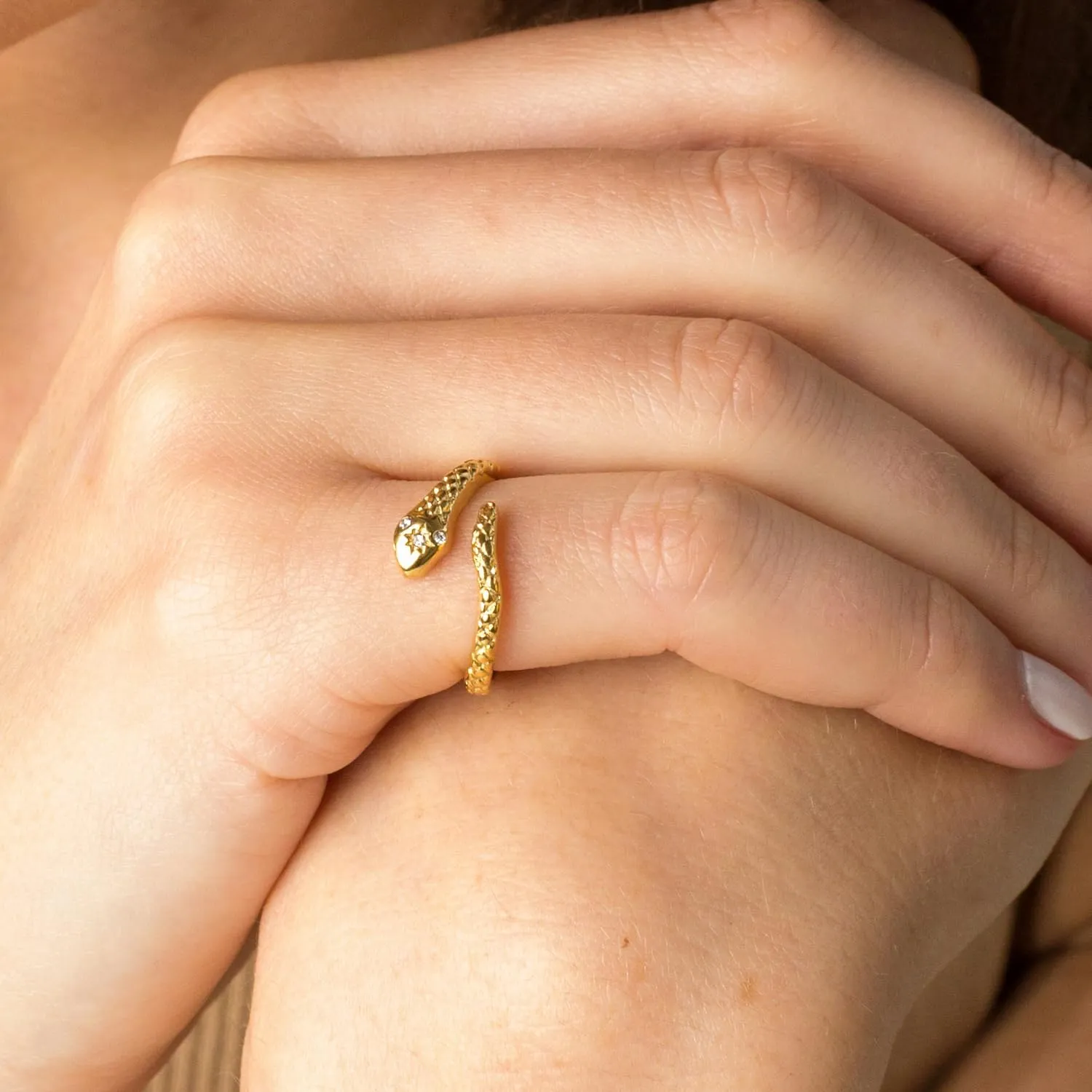 Snake Rings for Women, 18K Gold Plated Stainless Steel Durable Non-Tarnish Waterproof Non-Adjustable Size 5-10