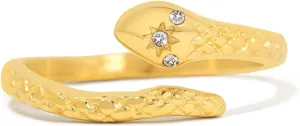 Snake Rings for Women, 18K Gold Plated Stainless Steel Durable Non-Tarnish Waterproof Non-Adjustable Size 5-10