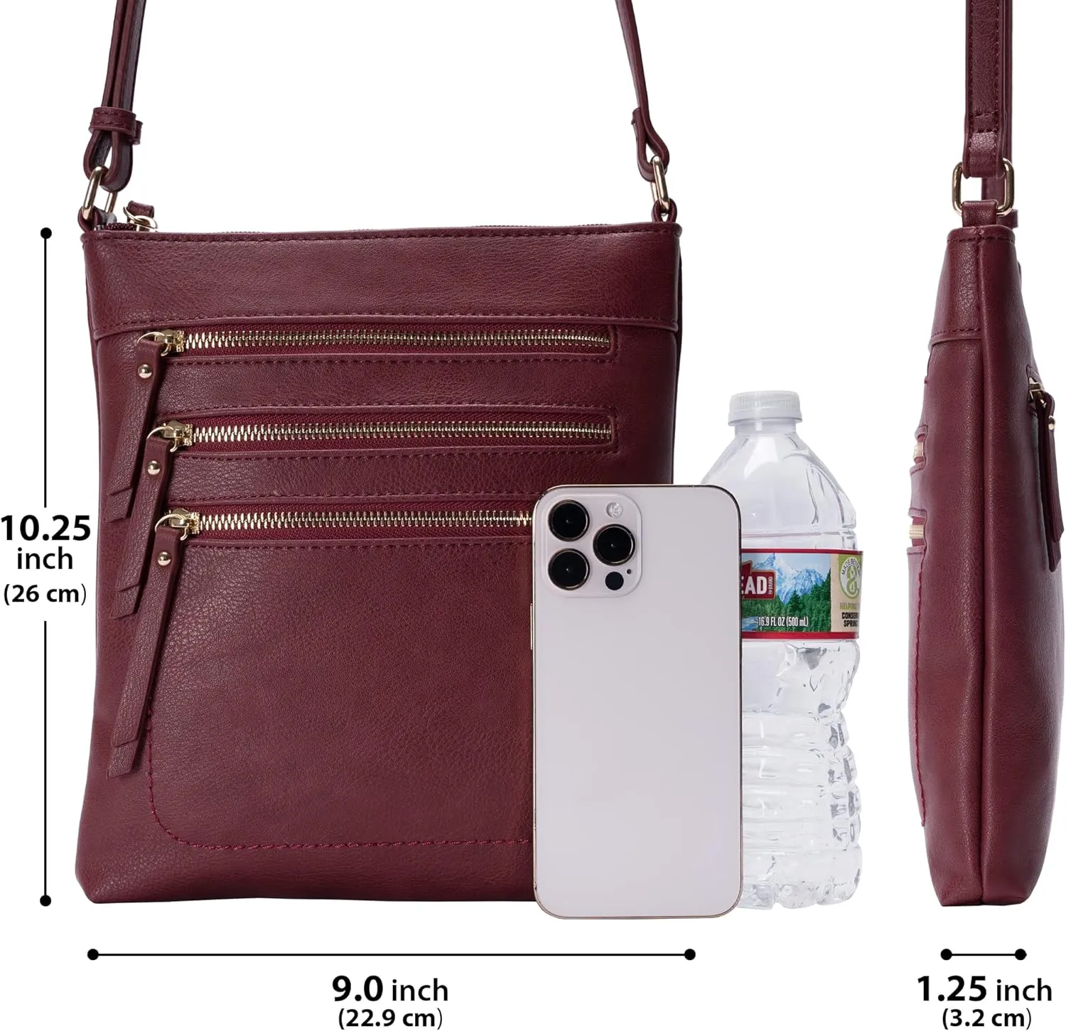 Solene Crossbody Bag Functional Multi Pocket Messenger Purse Top Zip Closure Shoulder Handbag With Adjustable Strap