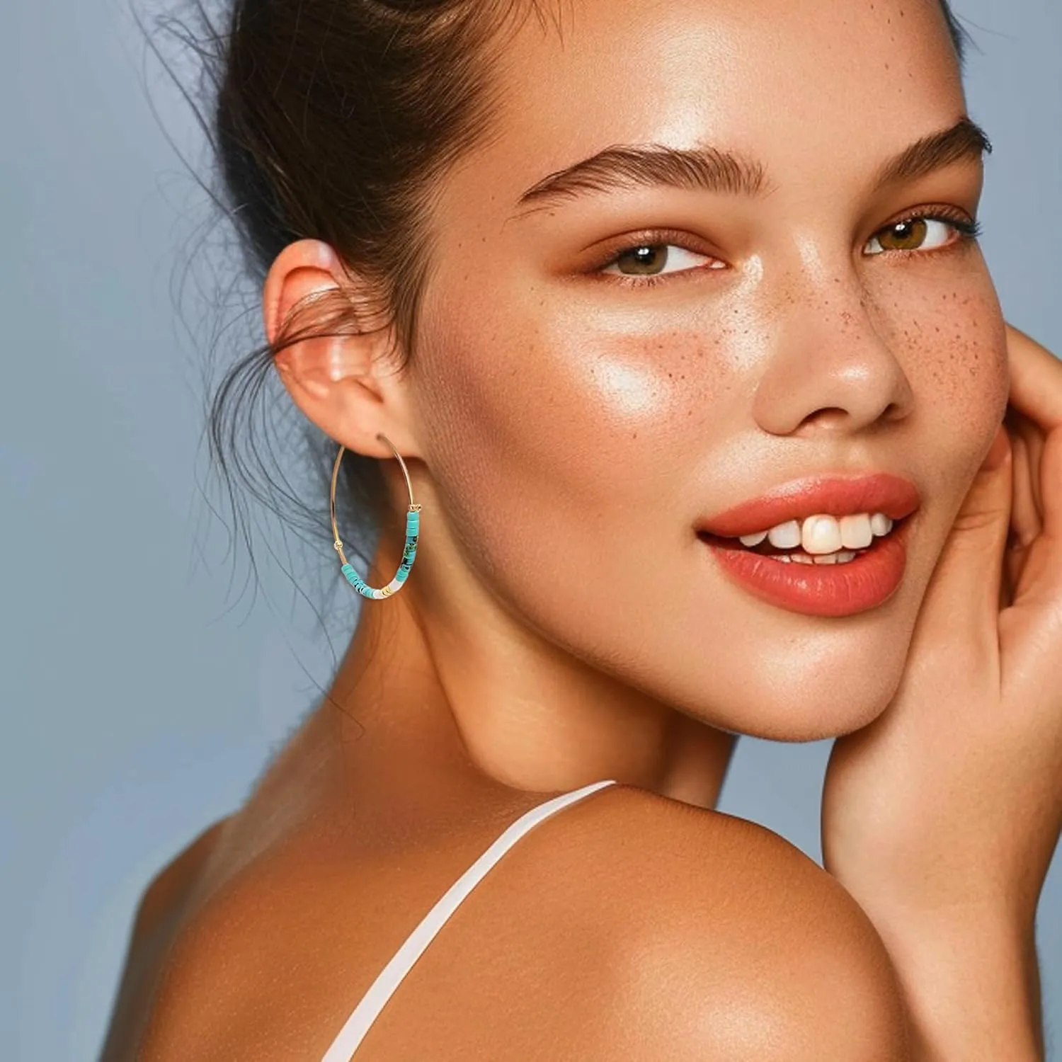 Sonatomber Handmade Boho Colorful Beaded Large Gold Hoop Earrings for Women, Bohemian Seed Beads Circle Hoops Cartilage Hypoallergenic Holiday Prom Jewelry Gift