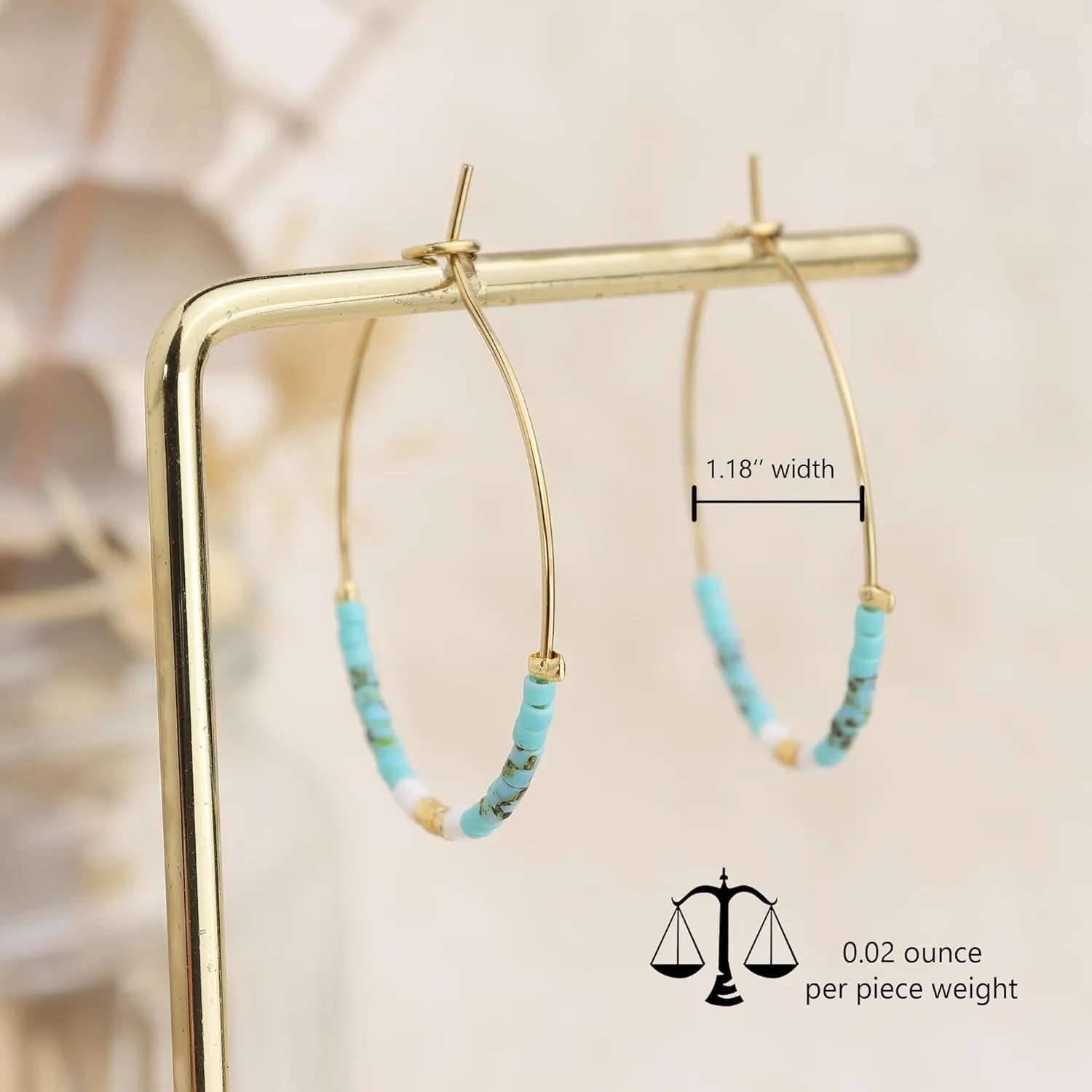 Sonatomber Handmade Boho Colorful Beaded Large Gold Hoop Earrings for Women, Bohemian Seed Beads Circle Hoops Cartilage Hypoallergenic Holiday Prom Jewelry Gift