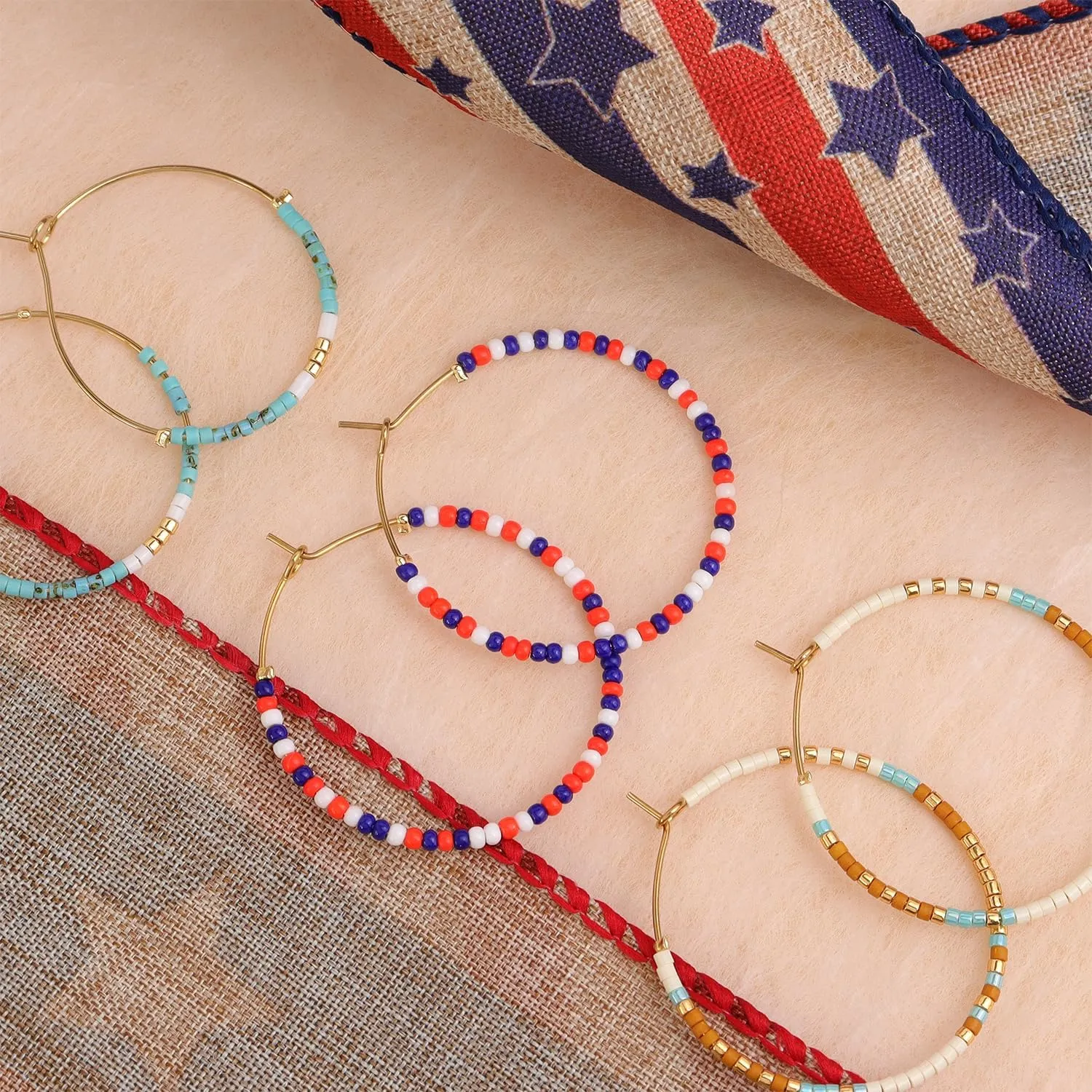 Sonatomber Handmade Boho Colorful Beaded Large Gold Hoop Earrings for Women, Bohemian Seed Beads Circle Hoops Cartilage Hypoallergenic Holiday Prom Jewelry Gift