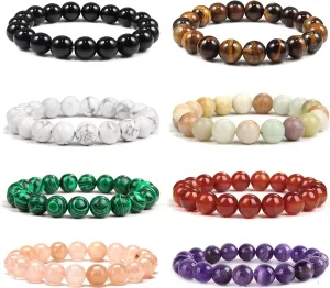 SONNYX 1-8 PCS 10mm Natural Stone Semi-Precious Gemstones Beaded Bracelets for Men Women Crystal Stretch Beaded Bracelet Unisex