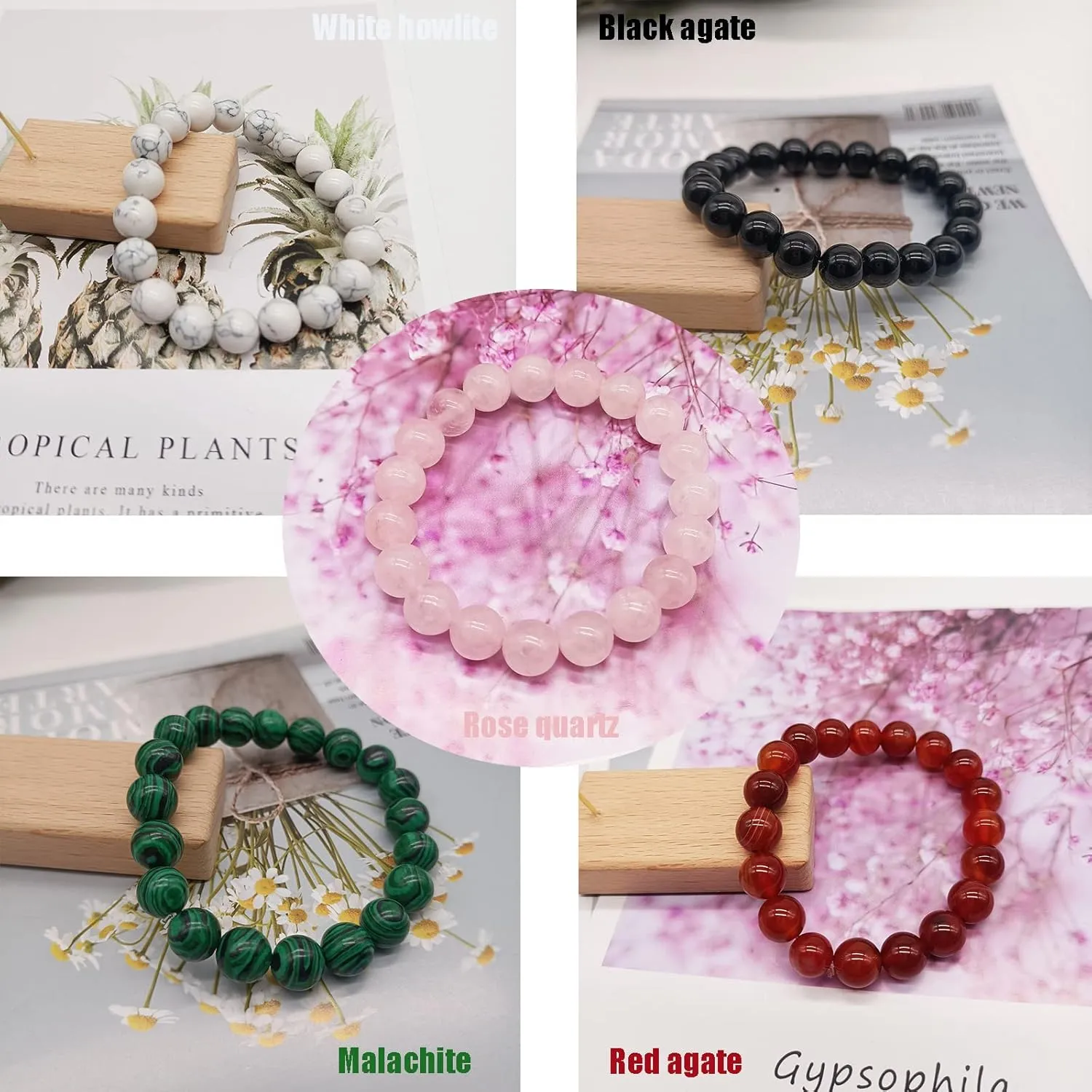 SONNYX 1-8 PCS 10mm Natural Stone Semi-Precious Gemstones Beaded Bracelets for Men Women Crystal Stretch Beaded Bracelet Unisex