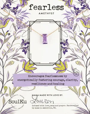SoulKu Amethyst Refined Necklace for Fearless, Handmade Baguette Gemstone Necklace, Inspirational Gift For Women, Nylon Cord & Sterling Silver Clasp & Extender