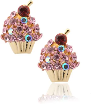 Spinningdaisy Crystal Cherry on the Top Cupcake Earrings (Pink)