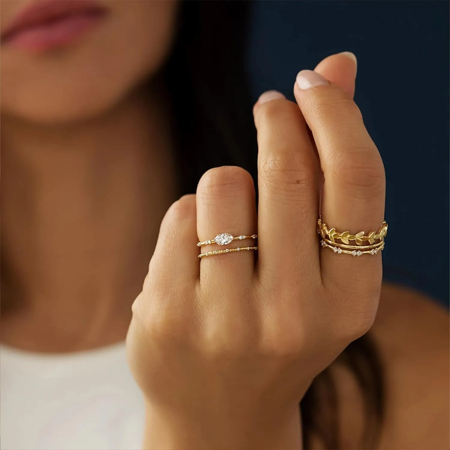 Stackable Rings for Women, Dainty Trendy Stackable Ring Set 14k Gold Plated Stackable Ring for Women Ladies Size 6-11 Cubic Zirconia Gold Rings Non Tarnish Simple Statement Rings Wedding Bands Gold Jewelry