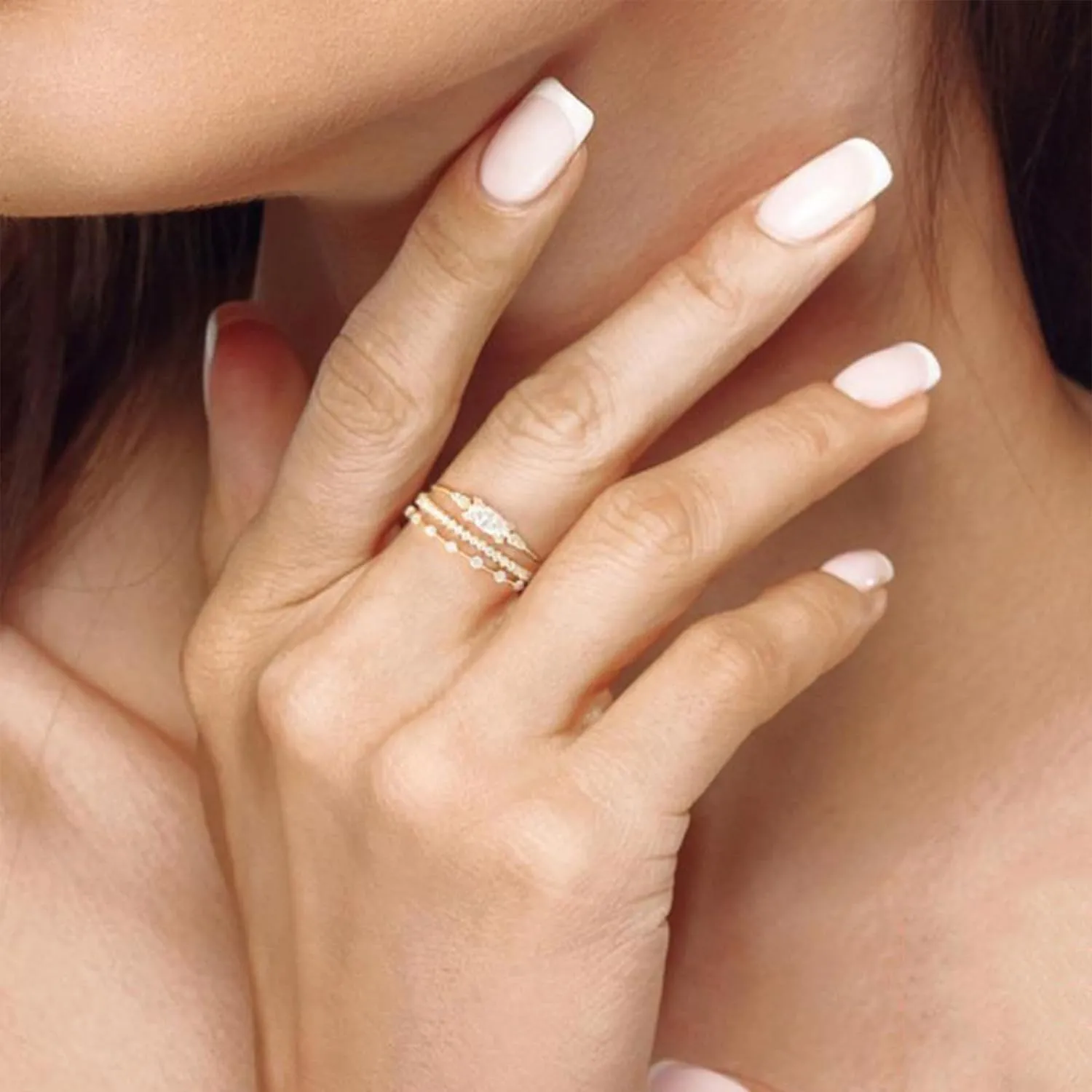 Stackable Rings for Women, Dainty Trendy Stackable Ring Set 14k Gold Plated Stackable Ring for Women Ladies Size 6-11 Cubic Zirconia Gold Rings Non Tarnish Simple Statement Rings Wedding Bands Gold Jewelry