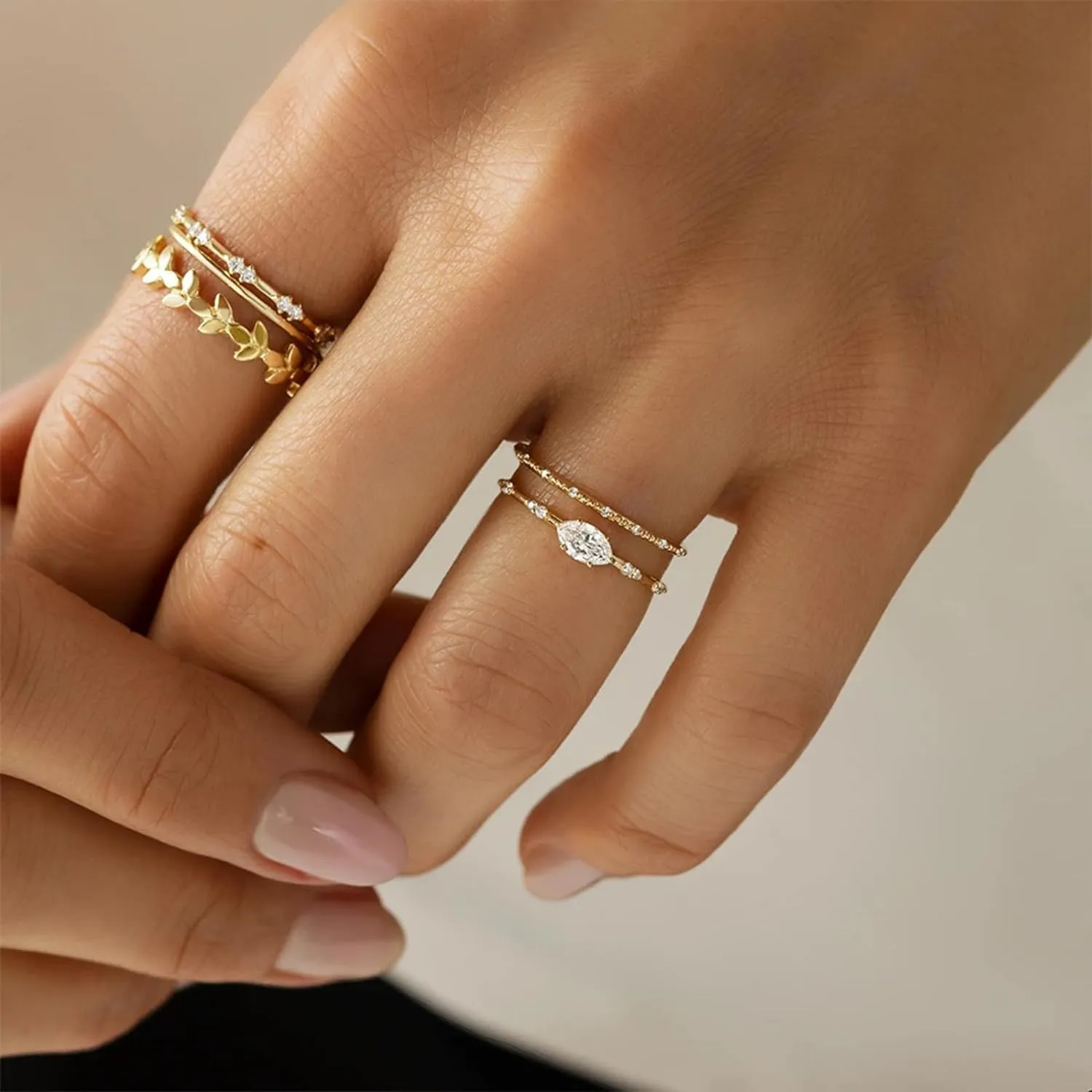 Stackable Rings for Women, Dainty Trendy Stackable Ring Set 14k Gold Plated Stackable Ring for Women Ladies Size 6-11 Cubic Zirconia Gold Rings Non Tarnish Simple Statement Rings Wedding Bands Gold Jewelry