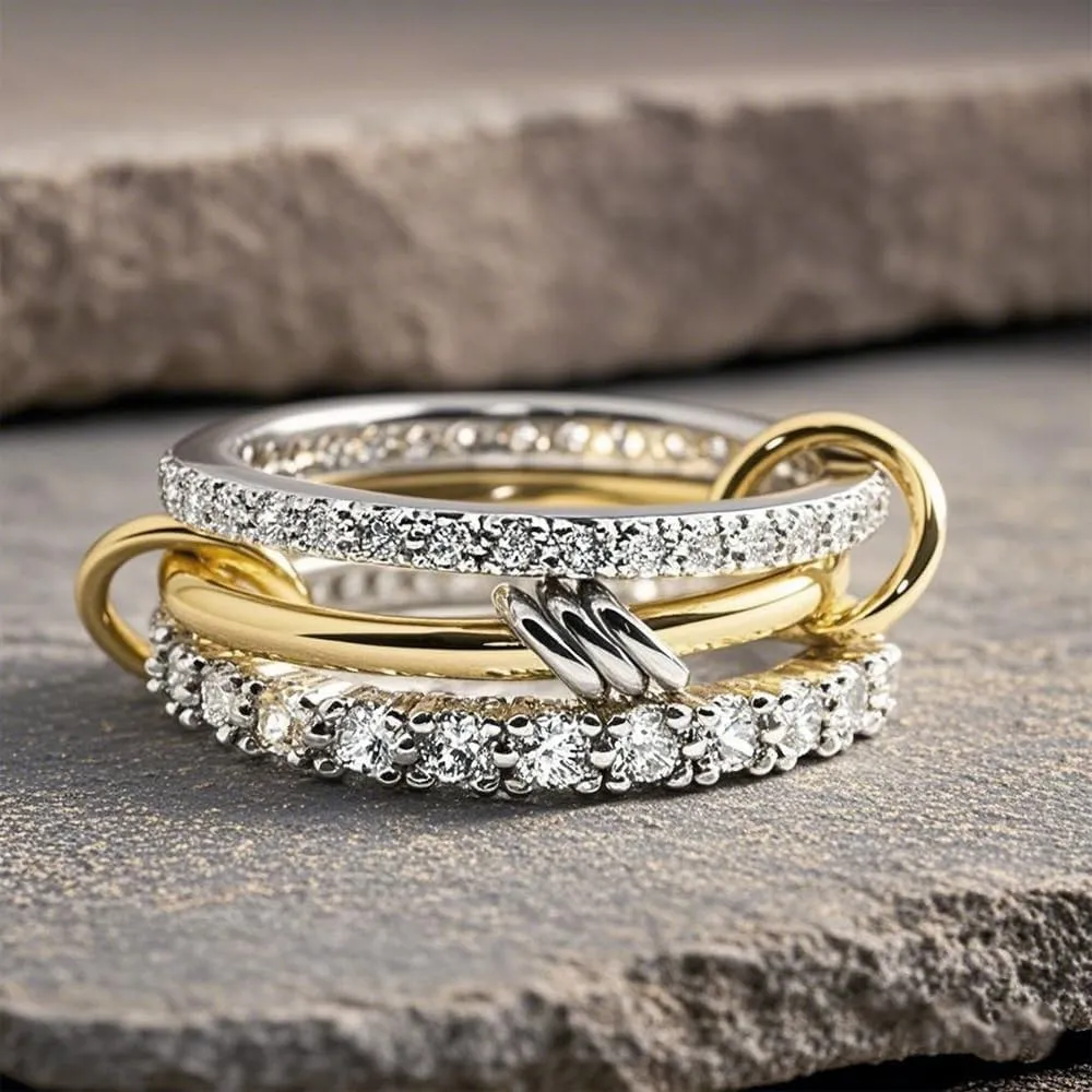Stacking Engagement Rings for Women 3Pcs Stainless Steel Micro Paved 5A CZ Cubic Zirconia Ring Set Stackable Full Finger Band Jewelry