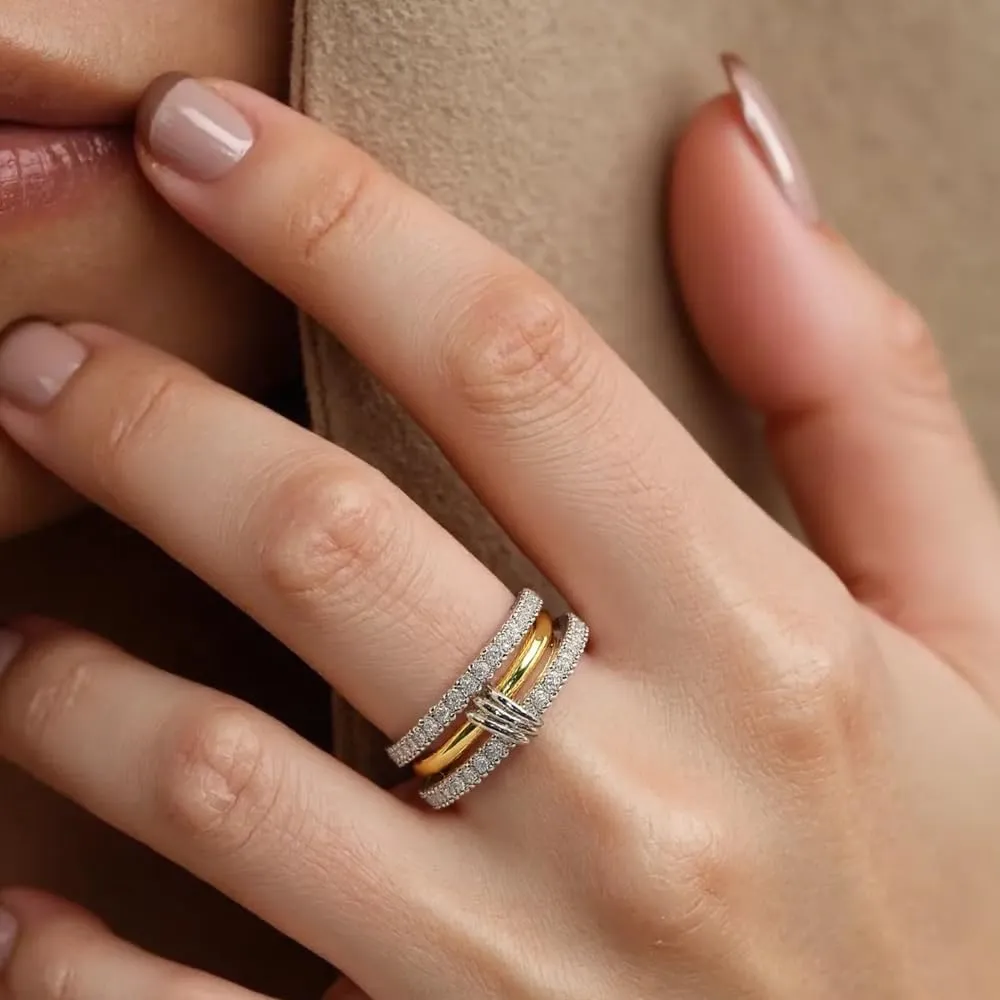Stacking Engagement Rings for Women 3Pcs Stainless Steel Micro Paved 5A CZ Cubic Zirconia Ring Set Stackable Full Finger Band Jewelry