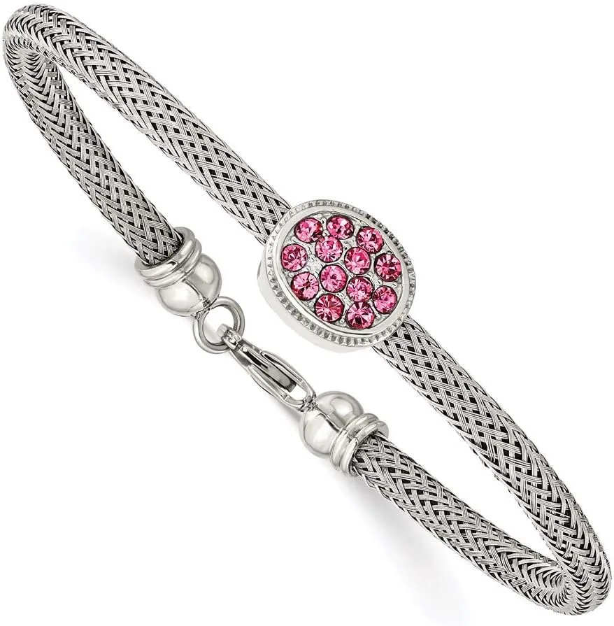 Stainless Steel and Textured Pink Crystal Bracelet Fine Jewelry For Women Gifts For Her, 7.5"