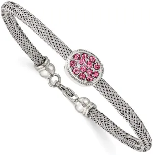 Stainless Steel and Textured Pink Crystal Bracelet Fine Jewelry For Women Gifts For Her, 7.5"