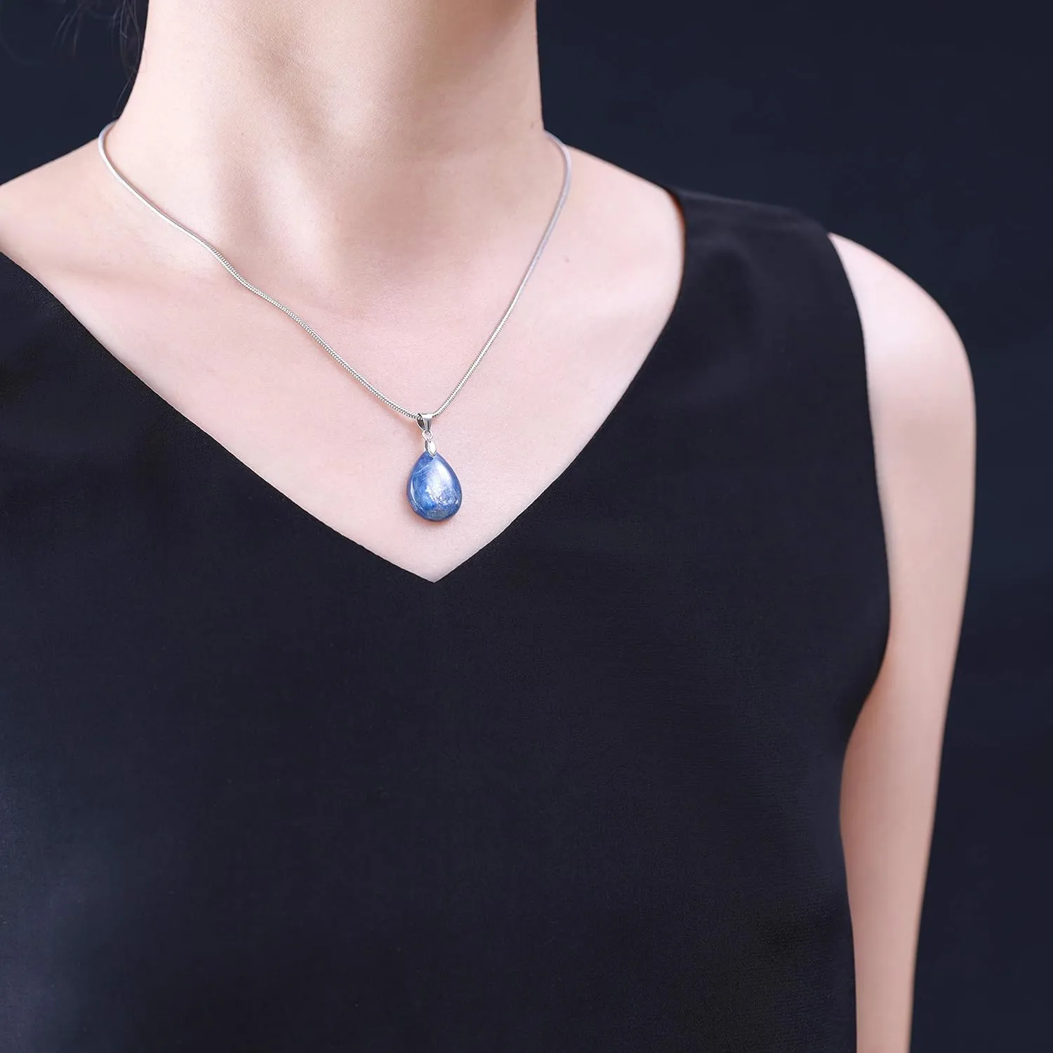 Stainless Steel Teardrop Healing Crystal Necklace