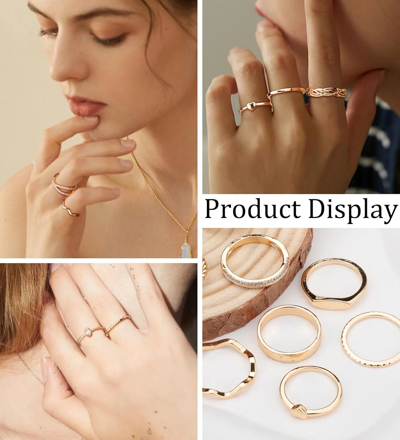 Staligue Gold Rings for Women Non Tarnish 10 PCS Dainty 14k Gold Plated Stacking Rings Set Heart CZ Thumb Chunky Wedding Band Rings Size 5 6 7 8 9 10 11