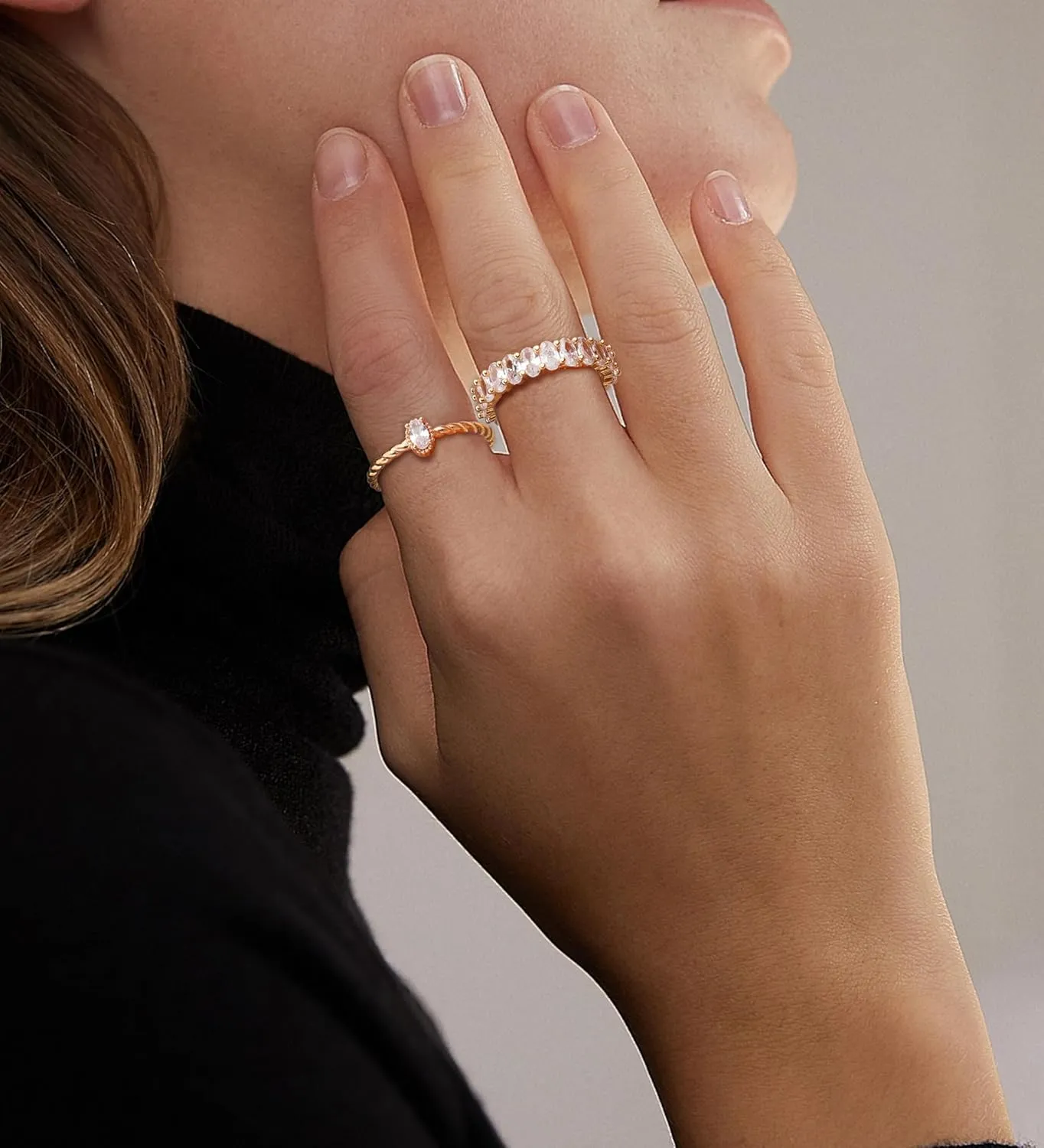 Staligue Gold Rings for Women Non Tarnish 10 PCS Dainty 14k Gold Plated Stacking Rings Set Heart CZ Thumb Chunky Wedding Band Rings Size 5 6 7 8 9 10 11