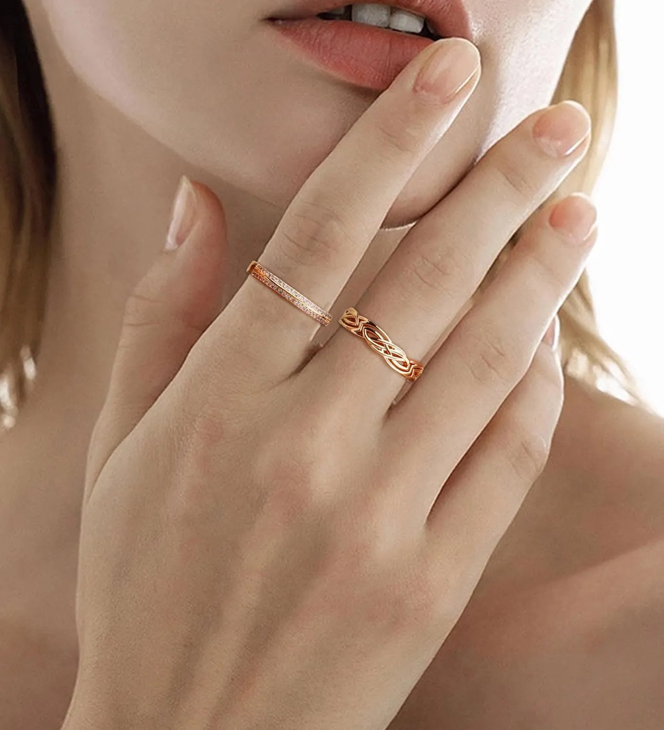 Staligue Gold Rings for Women Non Tarnish 10 PCS Dainty 14k Gold Plated Stacking Rings Set Heart CZ Thumb Chunky Wedding Band Rings Size 5 6 7 8 9 10 11