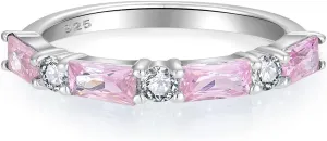 STARCHENIE Baguette Gemstone Rings for Her | 925 Sterling Silver Stackable Ring for Women | Eternity Ring Size 5-10