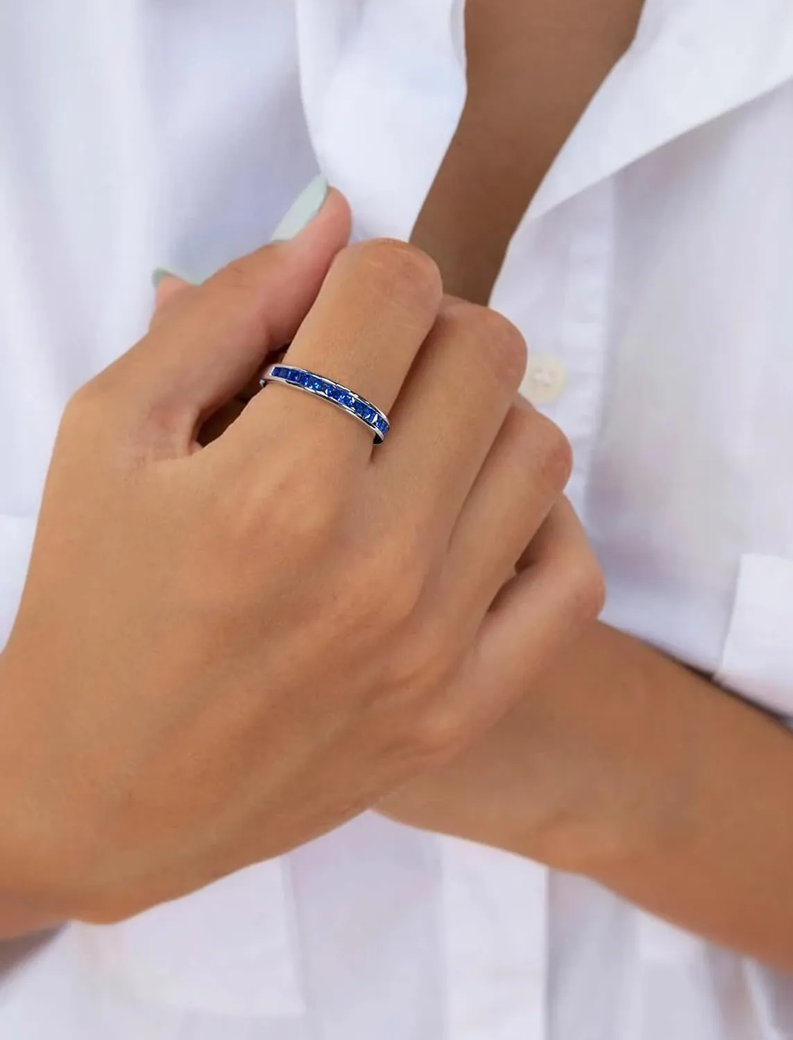 STARCHENIE Stackable Ring for Women | 925 Sterling Silver Eternity Band | Princess Cut Birthstone Rings Size 5-10