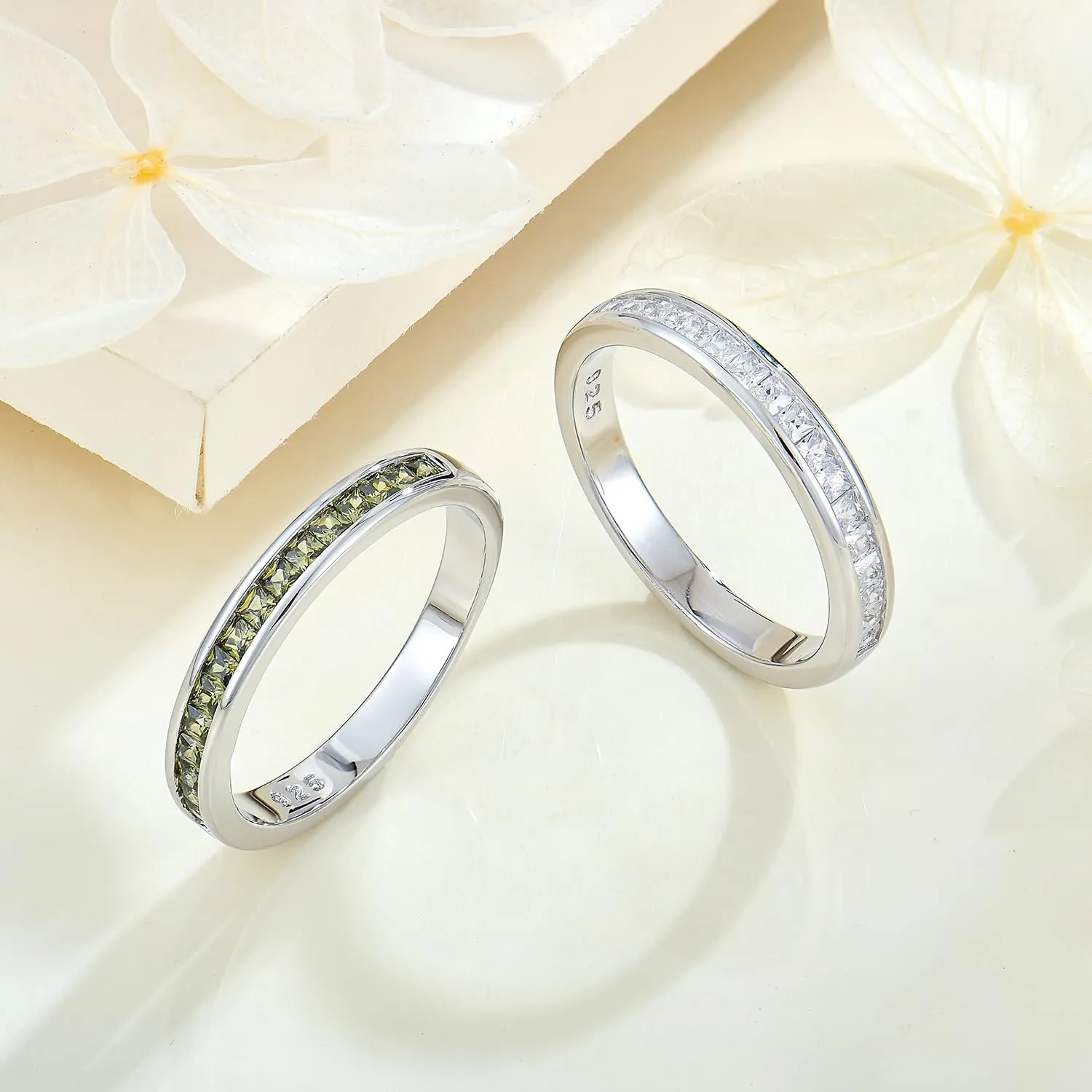 STARCHENIE Stackable Ring for Women | 925 Sterling Silver Eternity Band | Princess Cut Birthstone Rings Size 5-10
