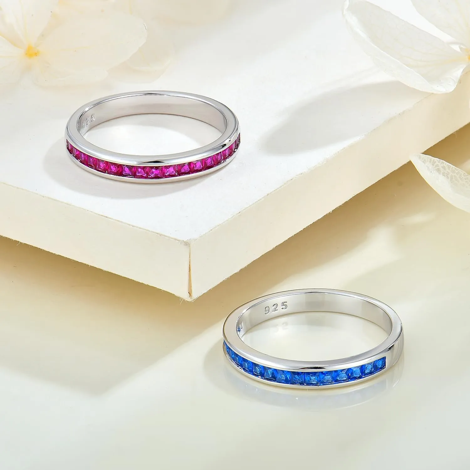 STARCHENIE Stackable Ring for Women | 925 Sterling Silver Eternity Band | Princess Cut Birthstone Rings Size 5-10